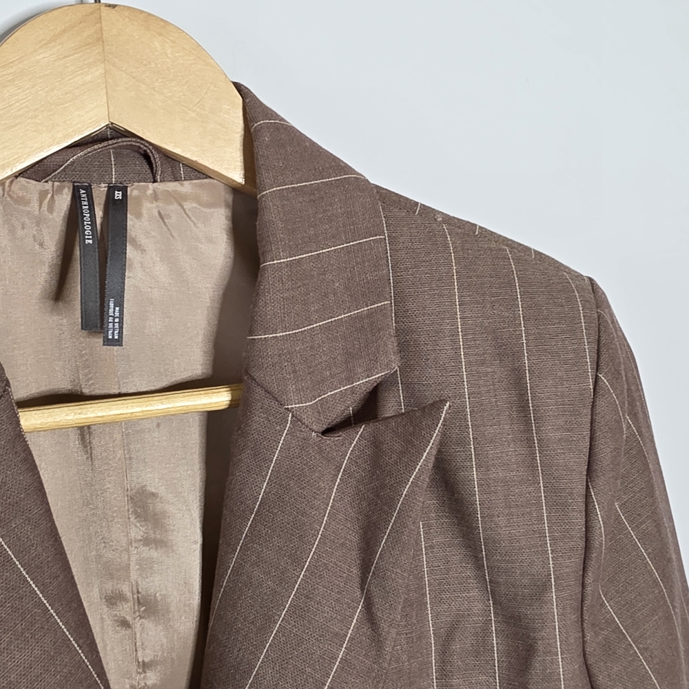 Anthropologie the Rue Oversized Brown Pinstripe Double-Breasted Blazer Size XXS - Picture 6 of 11